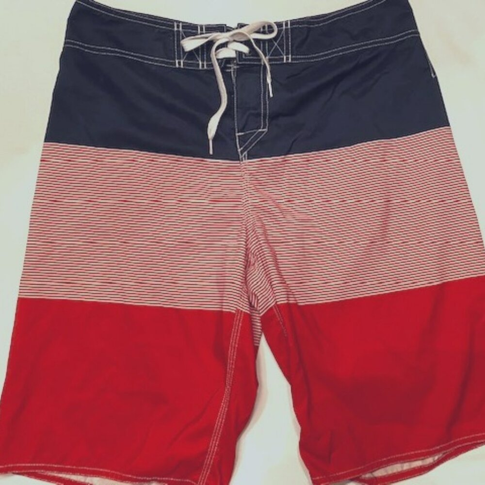 Hang Ten - Size 30 Men's Board Shorts - Red, White, Navy Swim Board Shorts